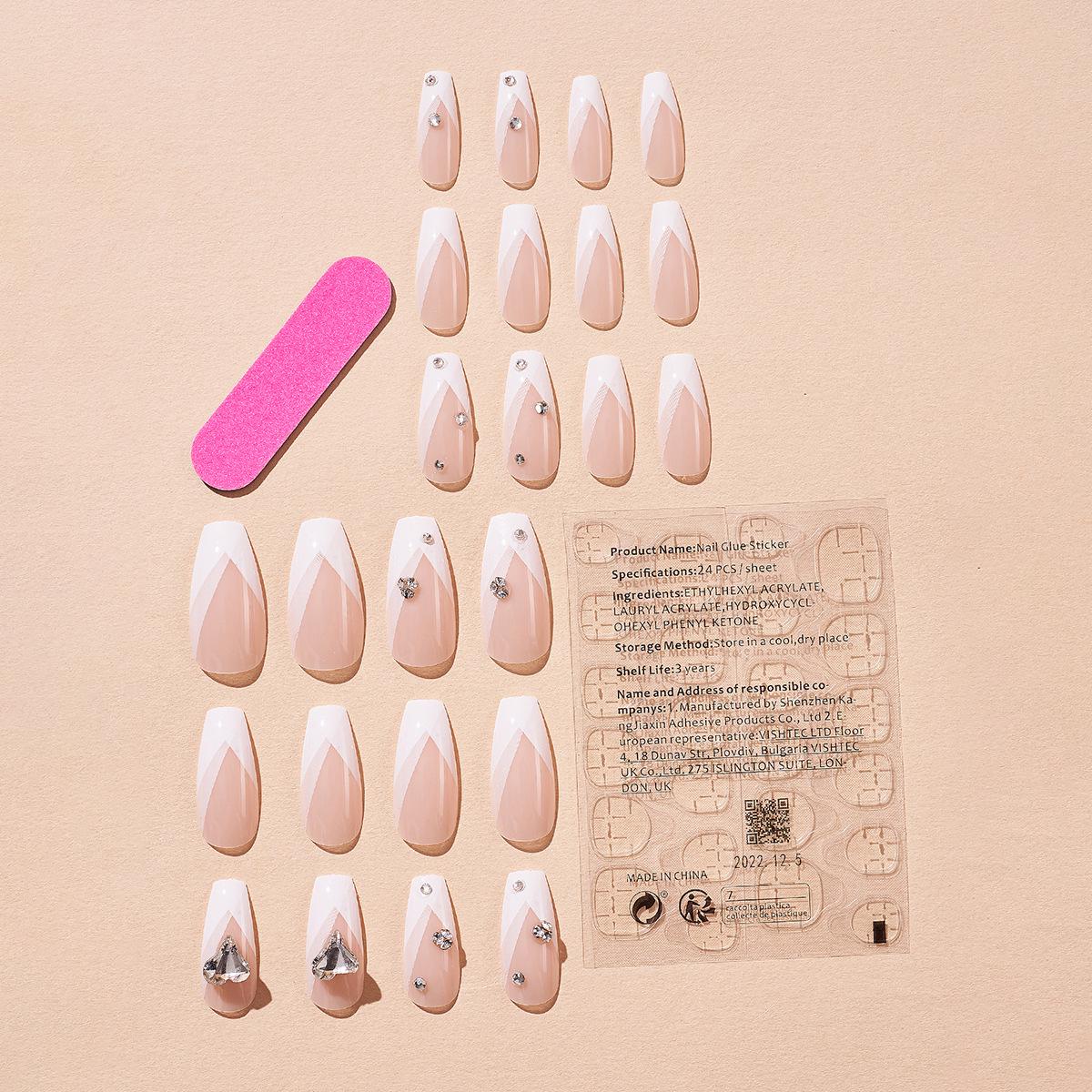 

Detachable Rhinestone Plaid False Nail Tips