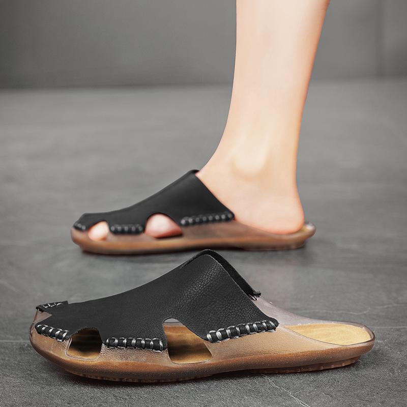Letní pánské sandály Měkká kůže Ležérní pantofle Pohodlné ploché boty Venkovní pánské pantofle Římský styl Plážové sandály