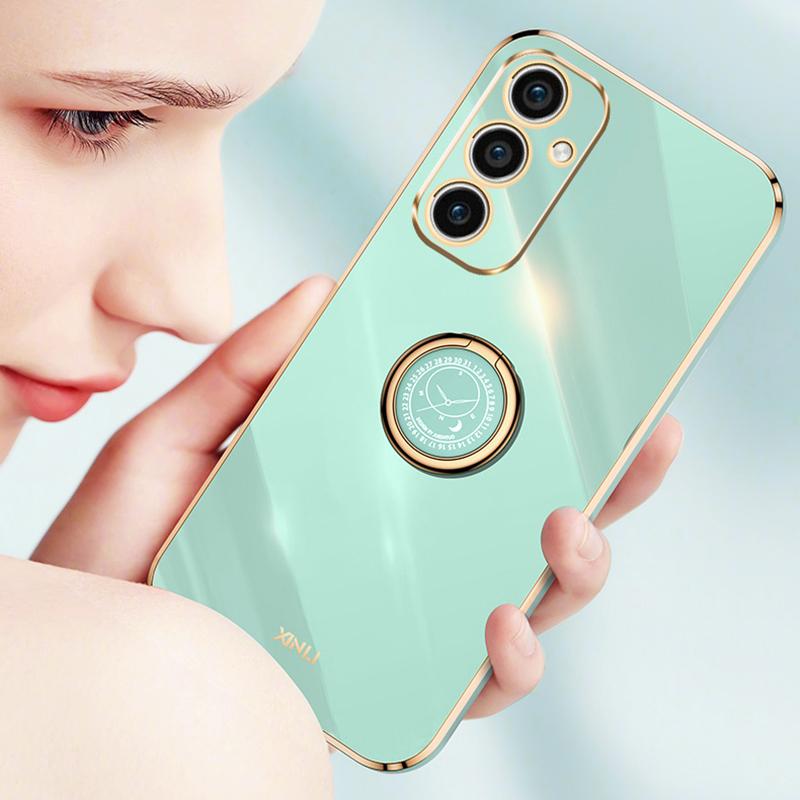 XINLI For Samsung Galaxy A35 5G Phone Case with Kickstand Plating Gold Edge Soft TPU Cover