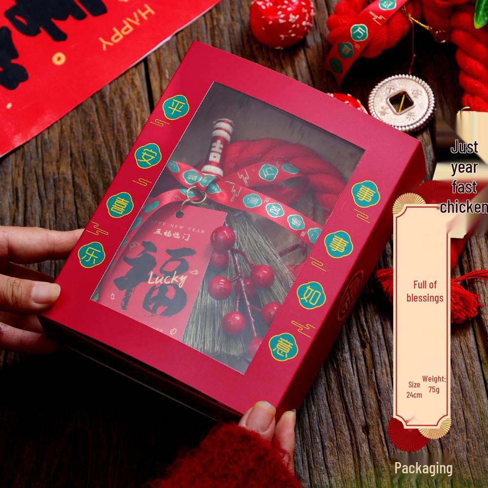 Festive Door Handle Broom Ornament with Bells - Auspicious Hanging Decoration for Housewarming and Entryway.