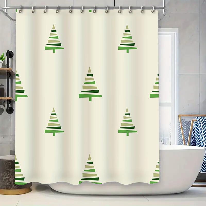 

Modern Bathroom Decorgreen Leaf Pattern Shower Curtain For Home Decoration White Background With Trees Design (White Green) W60H190(CM)-1 Pcs