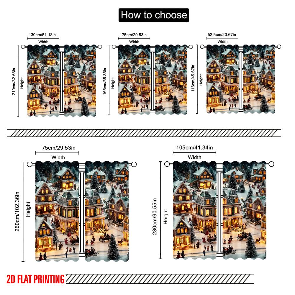 2pcs 2D Flat Printing Christmas Drapes Vintage Village Versatile Fabric Without Electricity Festive Wall Decor Use for Indoor