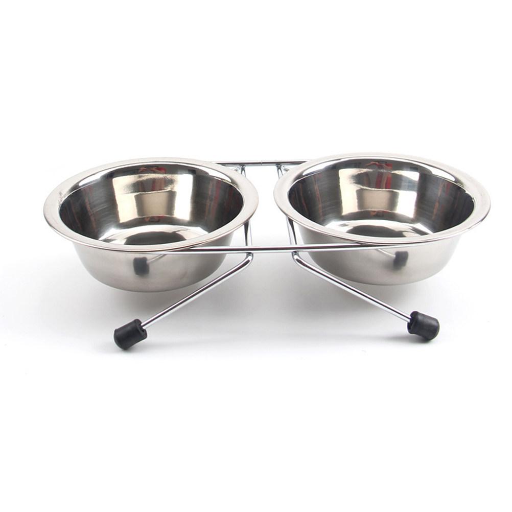 Small Anti-Slip Pet Food Water Bowls Double Stainless Steel Dog Feeder Feeding Station Non-Slip Frame Pet Feeder