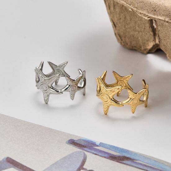 Finger Ring Universal Basic Stacking Style Adjustable Open Band Stainless Steel Texture Star Shape Finger Band Jewelry Gift