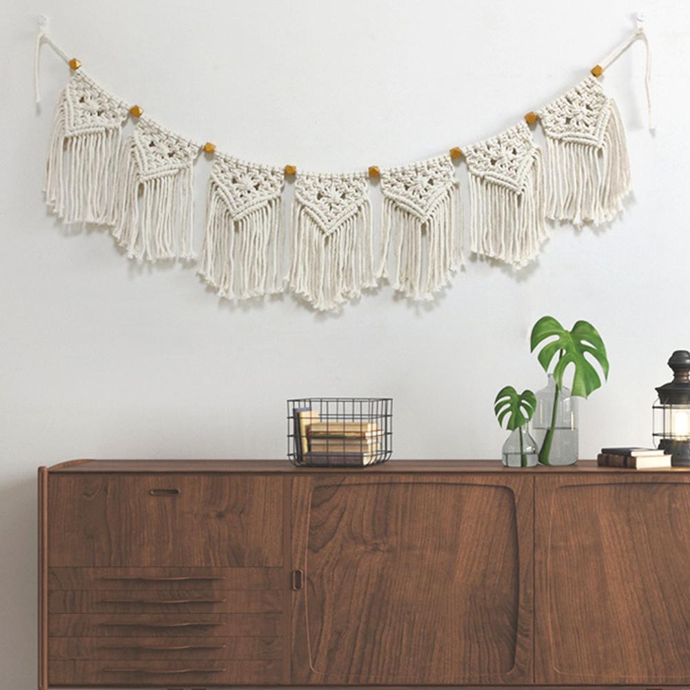 Macrame Wall Hanging Fringe Garland Banner Hand Woven Hanging Ornaments For Apartment Living Room Bedroom Wall Art Decor