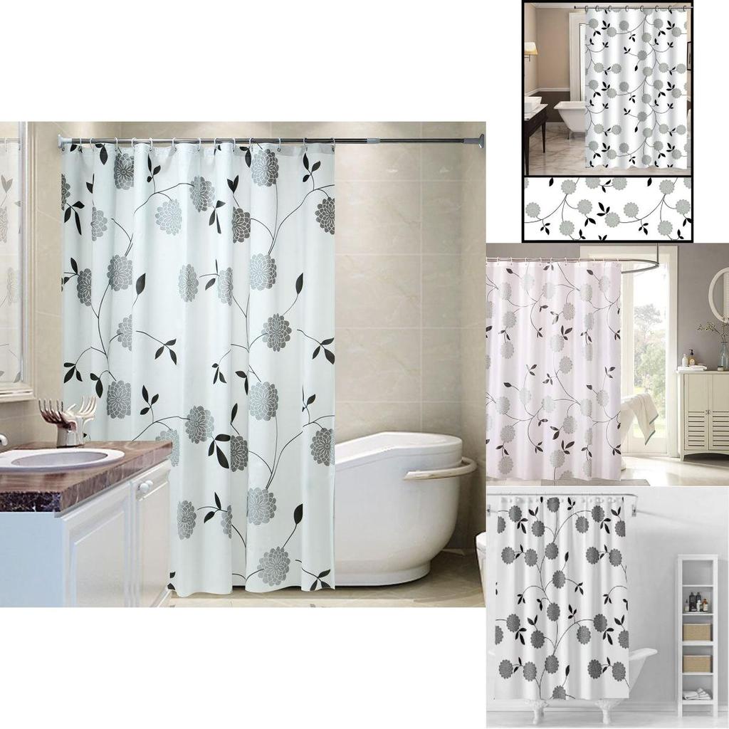 Modern Minimalist Peva Shower Curtain With Striking Black Peony Print For Bathroom Decor