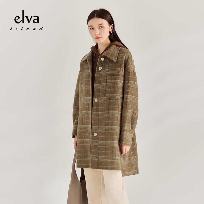 Elva' Island Women's Retro Plaid Wool Coat
