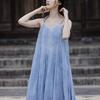 Summer Dark Style Stitching Large Pendulum Bottoming Skirt with Strap Spray Dye Dress