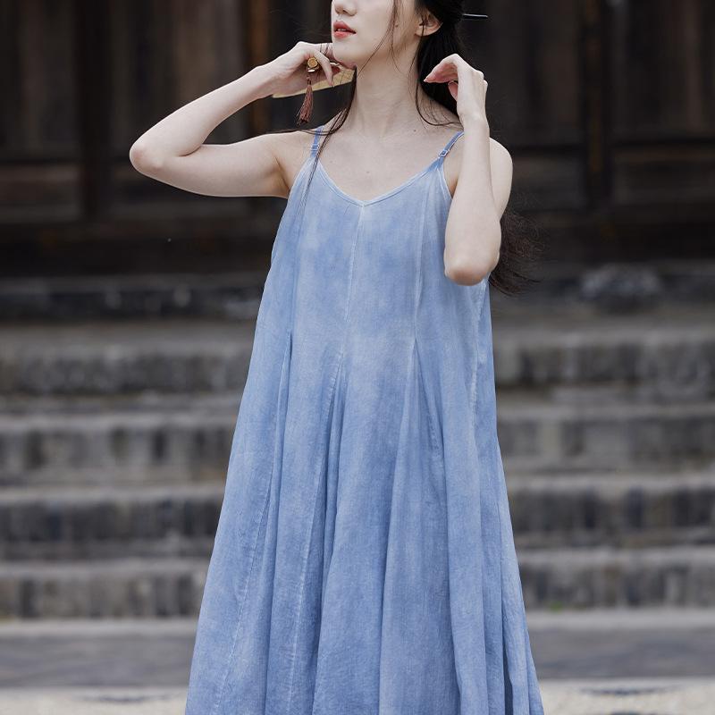 Summer Dark Style Stitching Large Pendulum Bottoming Skirt with Strap Spray Dye Dress