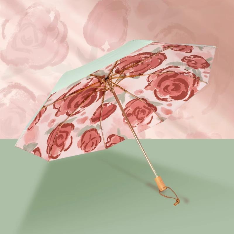 Knowledge umbrella gold pole weather and rain double-layer parasol women's high-value sunscreen and UV protection automatic umbrella fold