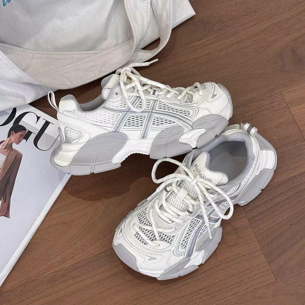 Summer Dad's Women's Single Mesh Breathable Spring Thick-Topped High-Heeled Lightweight, Stylish, Versatile, Slow Jogging, Casual, Sports Shoes Trendy