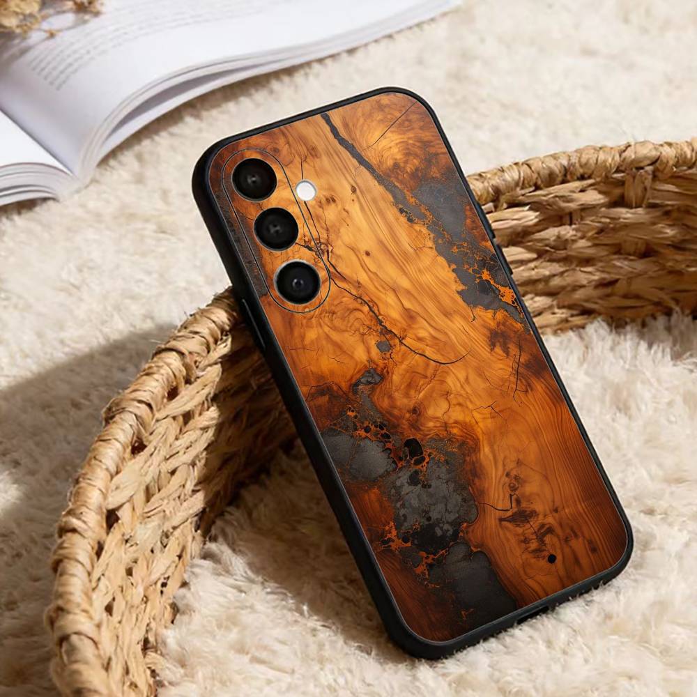 Natural Wood  Phone Case For Samsung Galaxy A91,80,73,72 ,71,53,52,32 ,31,22,21s,20,Soft Black Case