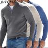 BITCED Autumn Long-Sleeve V-Neck Fleece-Lined Zipper Men's Casual Polo Shirt