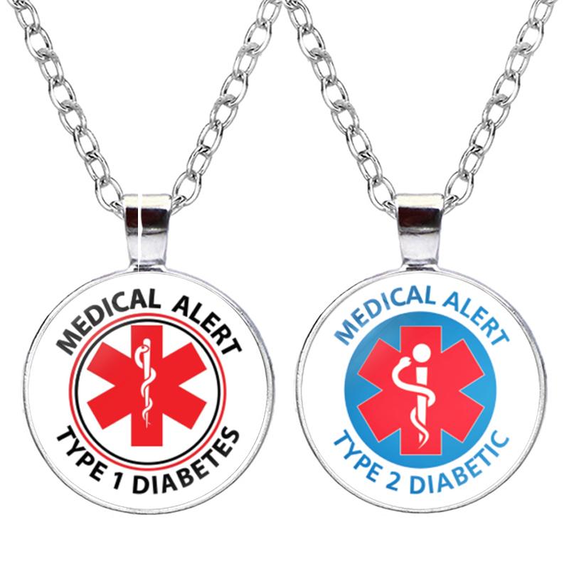 Type 1 Diabetes Halskjeder for Menn og Kvinner, Rødt Medisinsk Varselsymbol, Glass Sykdomsetikett, Høykvalitets Tilbehør