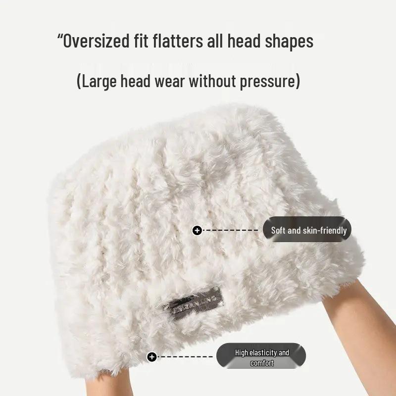 Căciulă nouă de iarnă din pluș: Tricot din lână gros, căptușit cu fleece și care protejează urechile