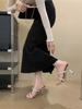 Beautiful High-heeled Sandals Women's New Models with Skirts, Cool Slippers, Square-headed Rhinestone Slips.