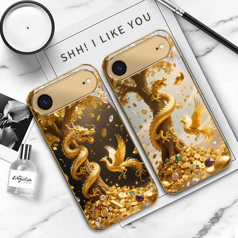 Golden Dragon Coiling For IPhone 17Pro Max 16 17 Pro 15 Pro 14 13 Plus 12 Mini 11Pro Max XR 16E 17 Air Golden glass phone case