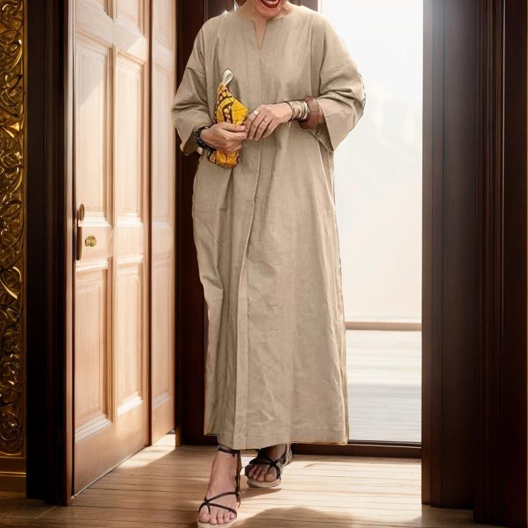 Vestido Casual Solto Plus Size de Cor Sólida