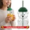 Bear Straw Cup Christmas Bear Coffee Cup Cute Bear Glass Cup Holiday Glass Cup Birthday Christmas Gifts for Women Kids Friends