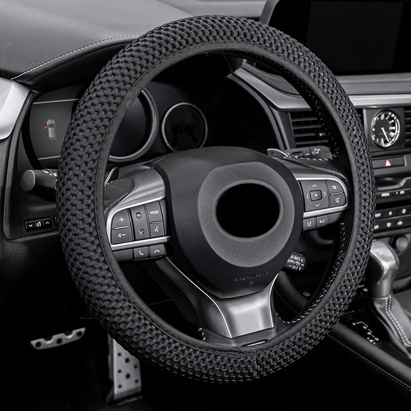 Alpmosn Elastic Stretch Steering Wheel Cover, Universal Interior Accessories Steering Wheel Cover for Women & Men, Breathable Microfiber Ice Silk,