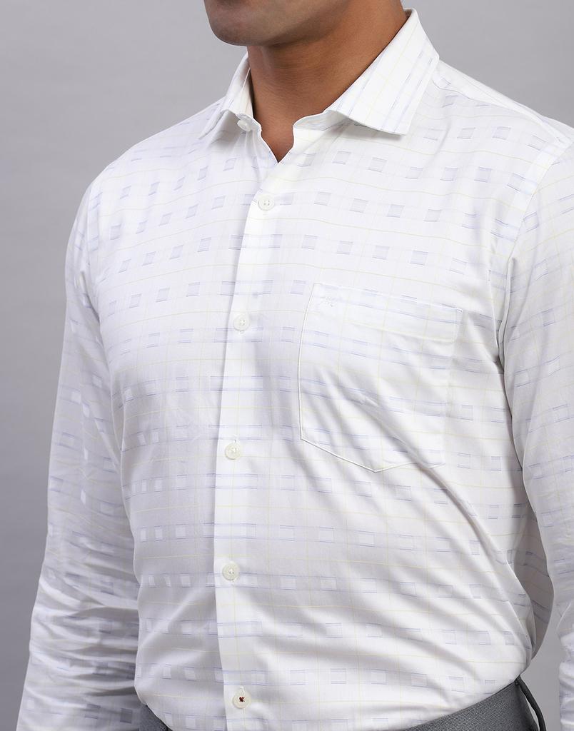 Monte Carlo Mens Self Design White Collared Neck Full Sleeve Shirt