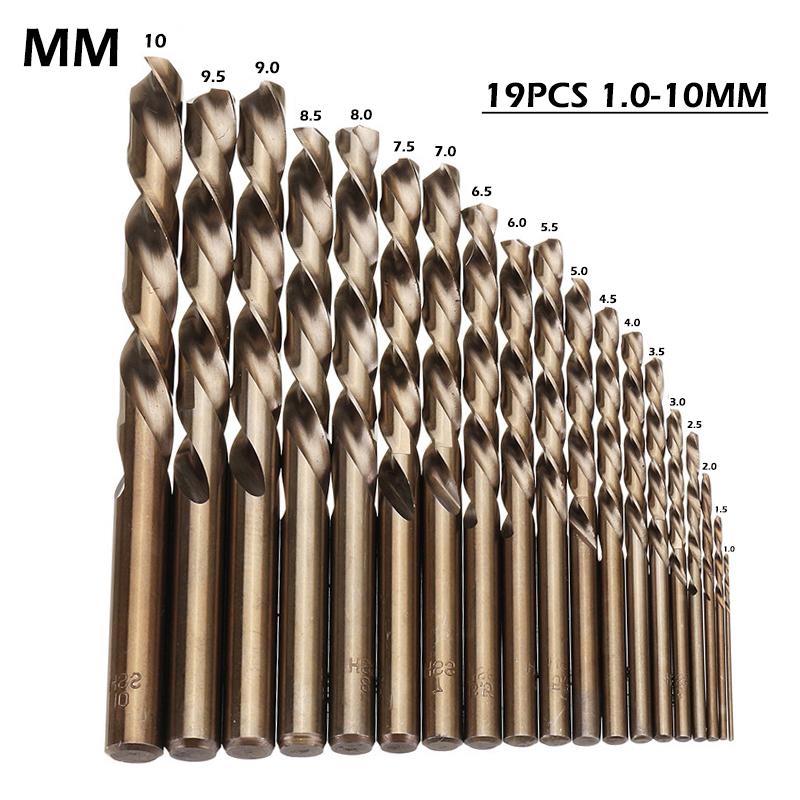 Drill Bit 19Pcs 1-10mm HSS Twist Drill Bit Woodworking High Speed Steel Straight Shank Drilling Tool Set Drill Bit 19Pcs 1-10mm HSS Twist Drill Bit Woodworking High Speed Steel Straight Shank Drilling Tool Set