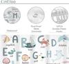 Kids Shower Curtain Cute Cartoon Alphabet ABC Sea Animal Blue Educational Ocean Bathroom Curtain Set Baby Boys Girls BathCurta