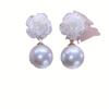 1Pair of White Flower Earrings Temperament Versatile Bead Stud Earrings Premium Sense Earrings