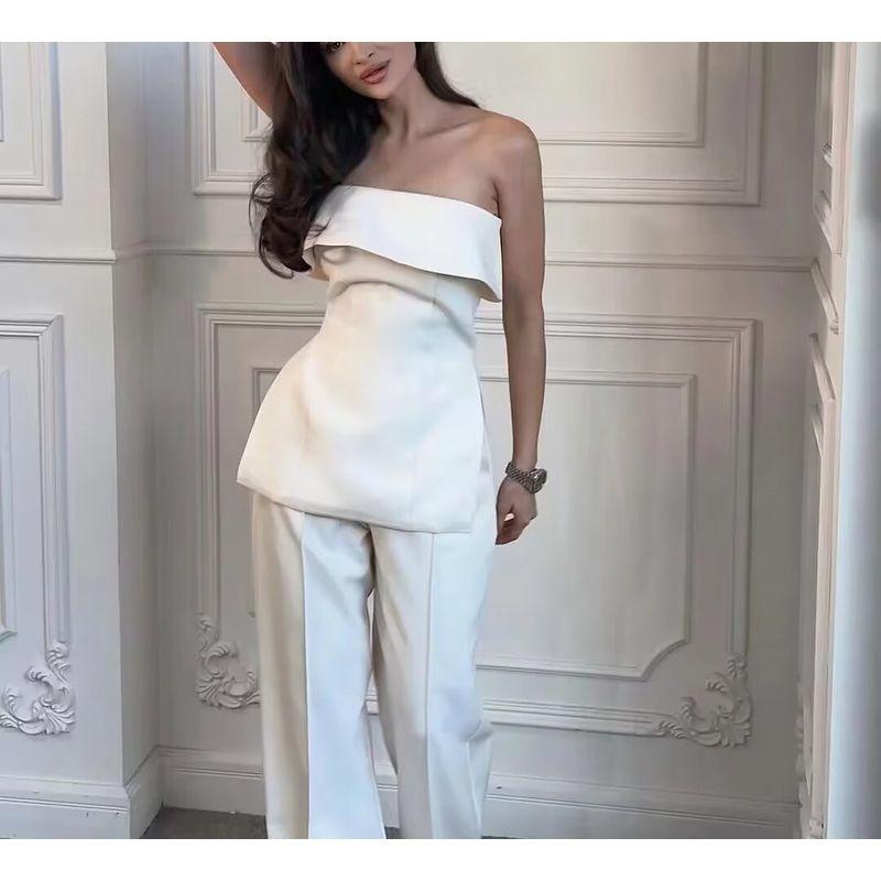 Spring New Women Clothes European and American Commuter off-Shoulder Tube Top off-Shoulder Top High Waist Straight Casual Pants