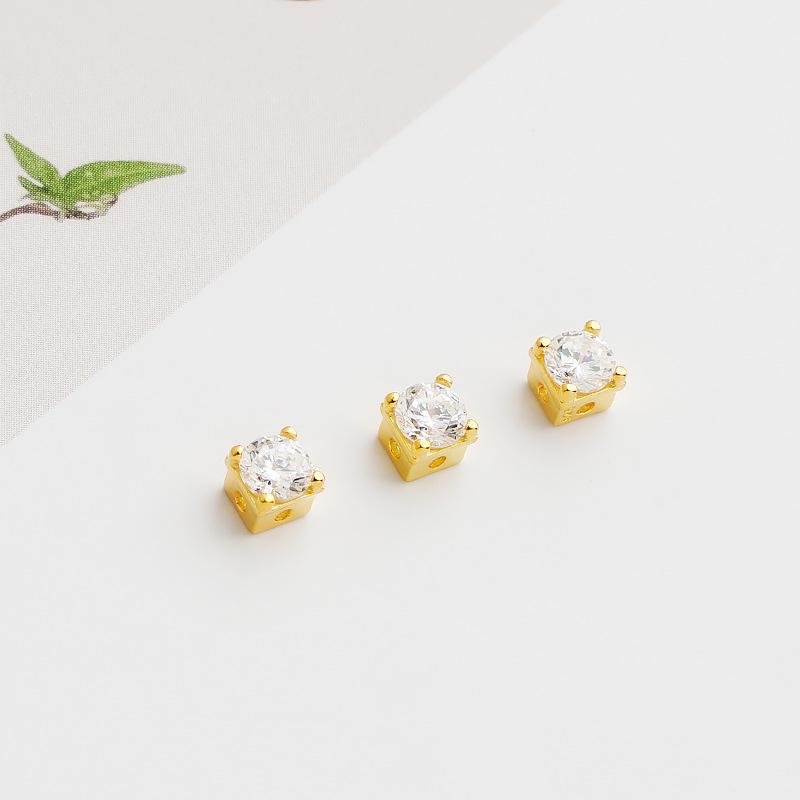 Perles d'espacement carrées en argent sterling S925 avec diamants pour bracelets et colliers de perles à faire soi-même.