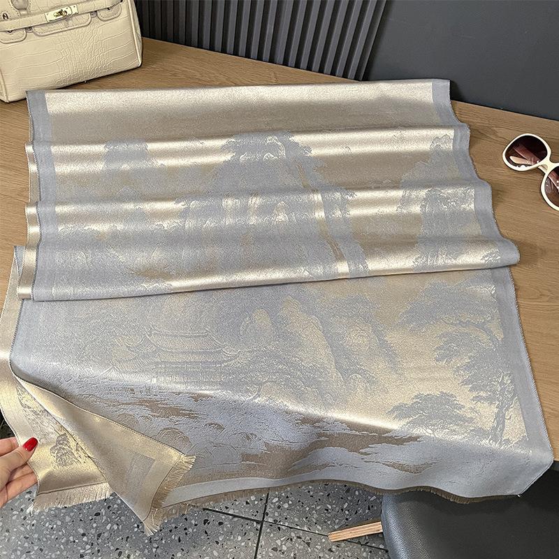 

Осенне-зимний двухсторонний утолщенный теплый шарф из хлопка Tencel, защитная шаль для шеи в кондиционируемом помещении 180*65 бежевый