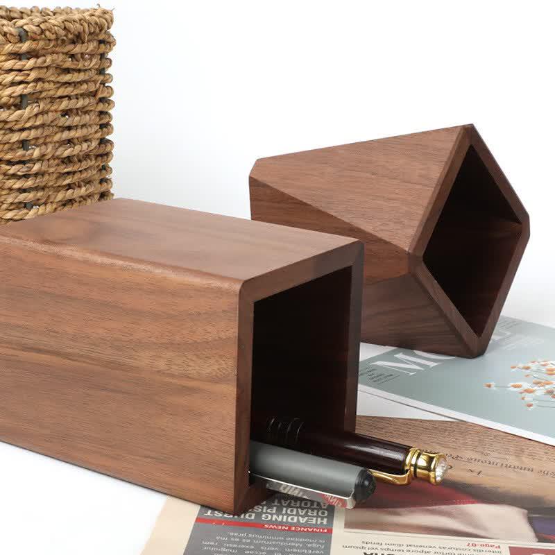 Black Walnut Wooden Square Desk Pen Holder