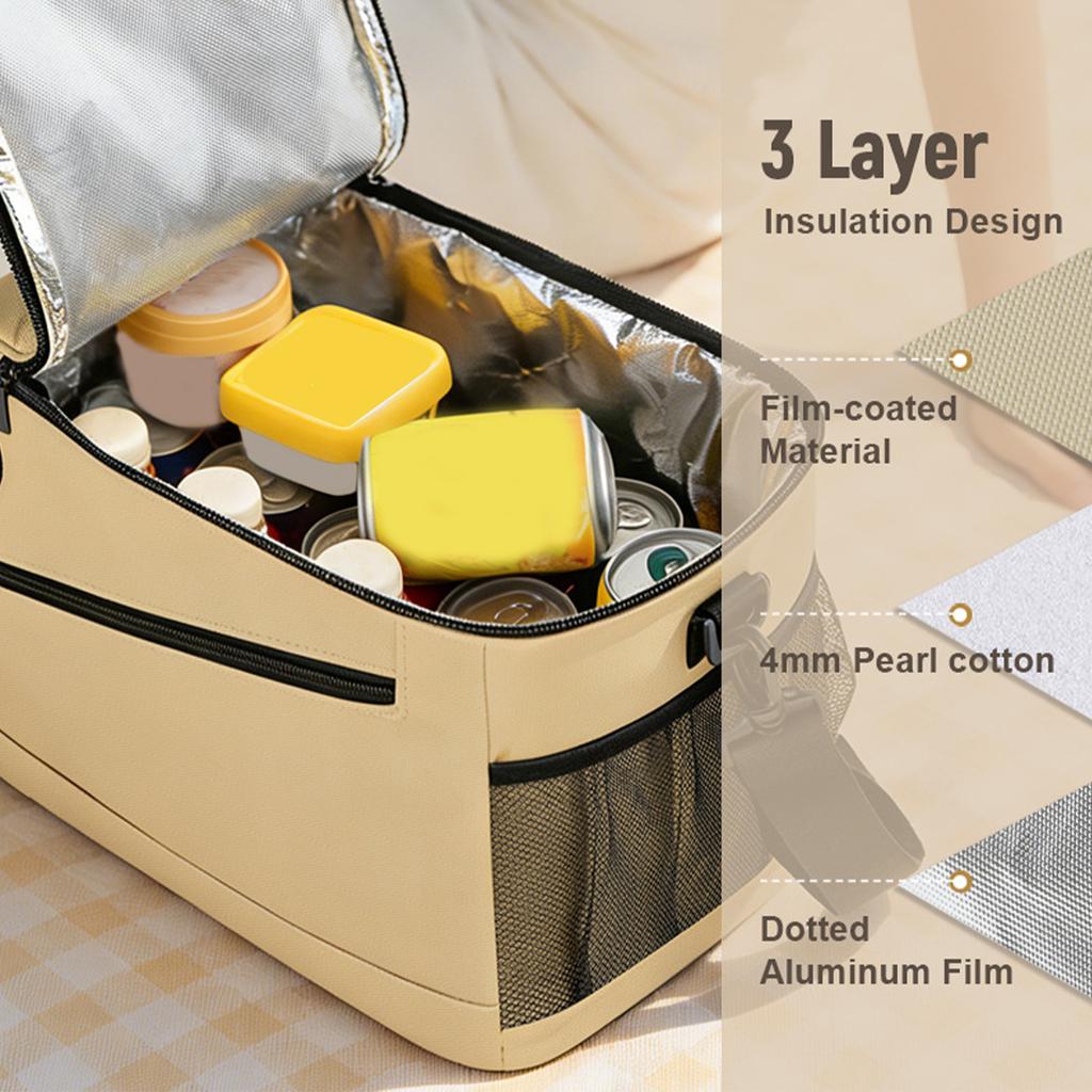 Camping Insulated Lunch Bag with Temperature Display Waterproof Thermal Food Container Shoulder Strap Thickened Lunch Box