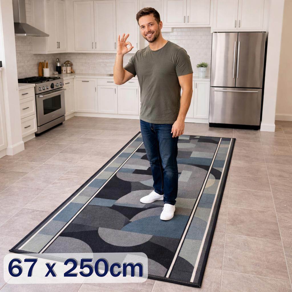 [7] CHAMELEON GRAU 67 x 250cm Rutschfester Teppich D6951