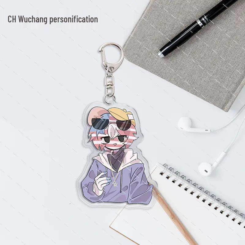 Countryhumans Keychains: Porcelain Neon Beauty - Korea, England, France Pendants for Student Backpacks
