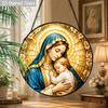 2D FlatStained Glass Suncatcher, 6.3/7.87 Inch Virgin Mary Stained Glass Suncatcher, Our Lady of Lourdes Window Hanging, Catholic Home Decor, Garden