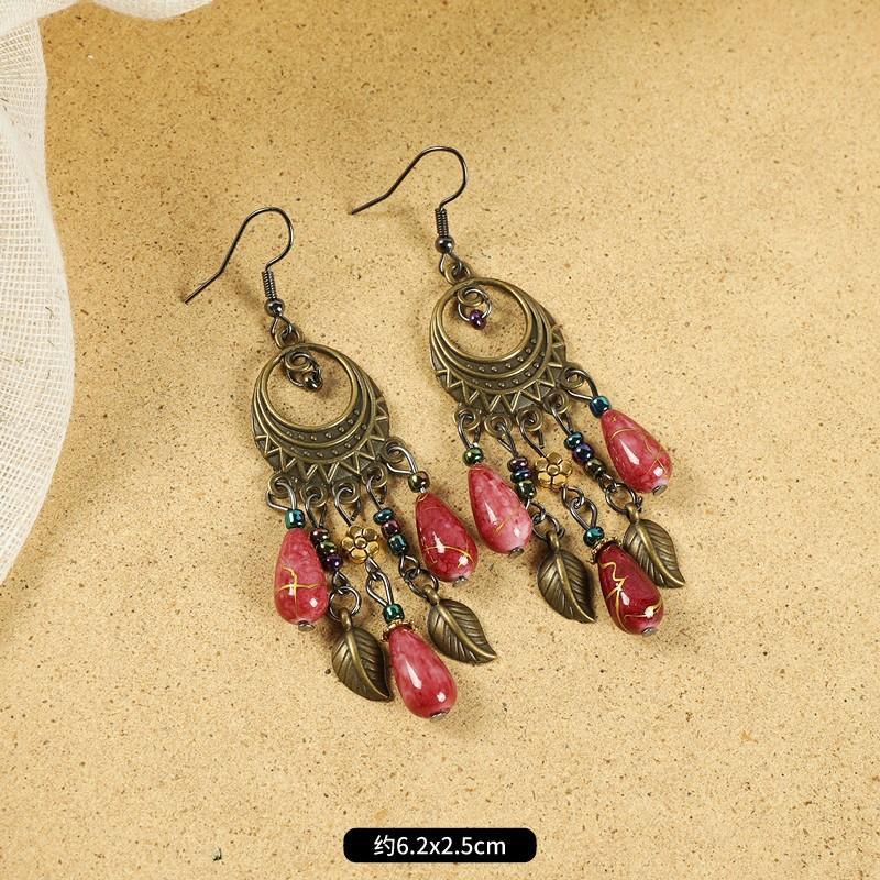 Vintage Long Fringed Earrings Femininity Earrings Niche Bohemian Vacation Earrings