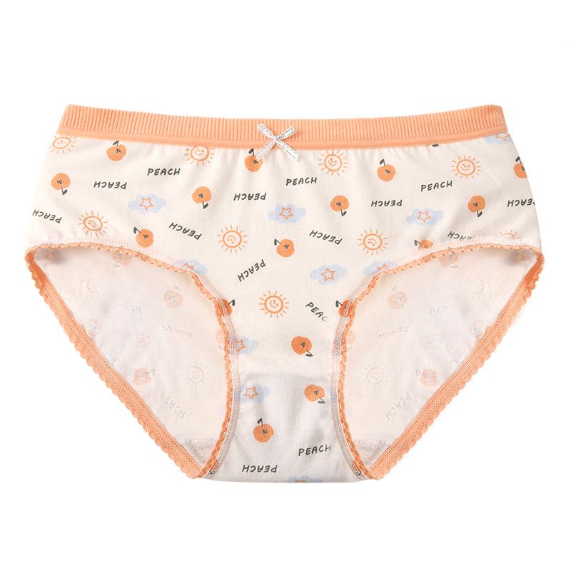 Women's Pastoral-Style Mori Girl Mid-Waist Cotton Lace Print Panties