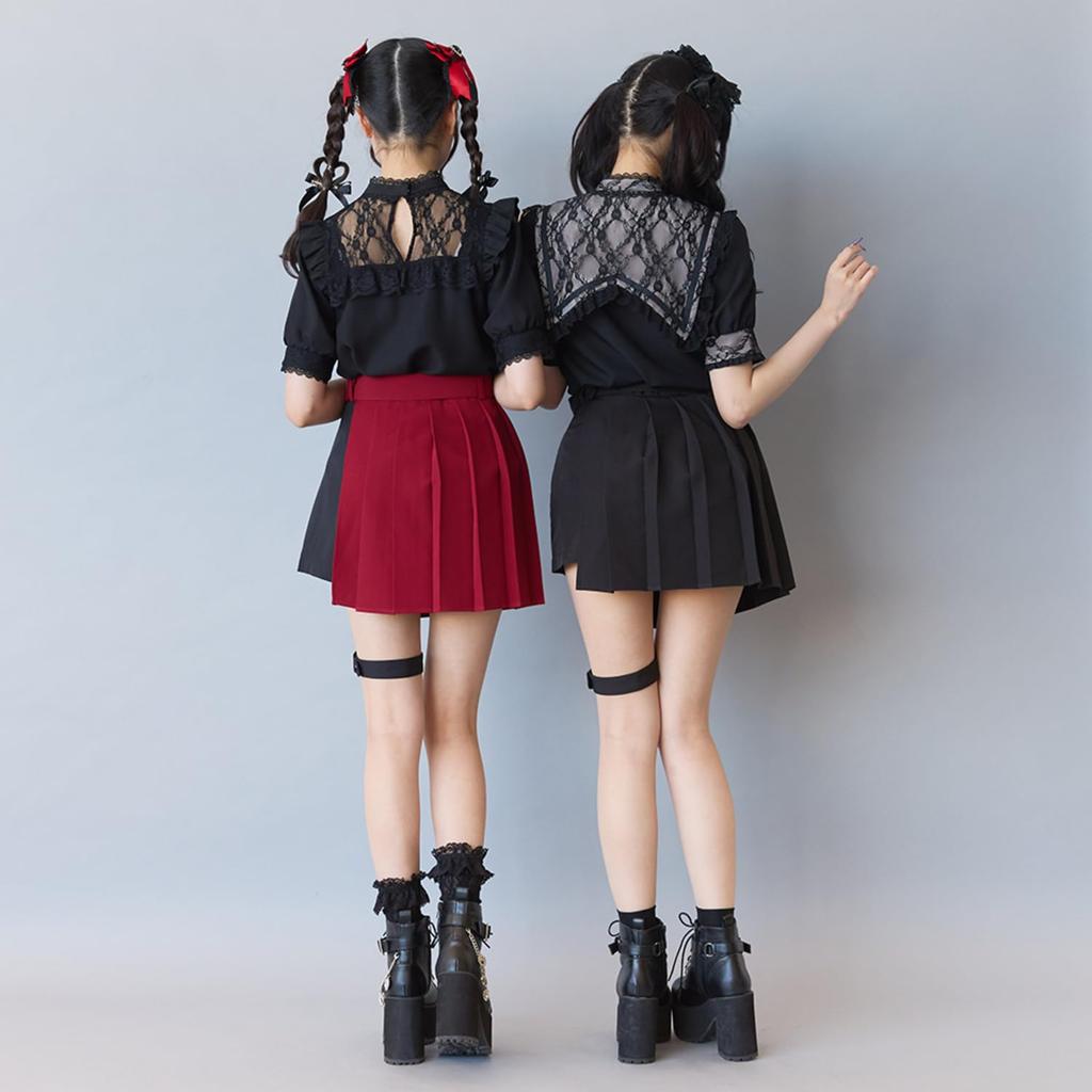 Yumetenbou Plisované šortky s podvazky, Dámské culottes, Velikosti LL a 3L, Sériová výroba, Landmine styl