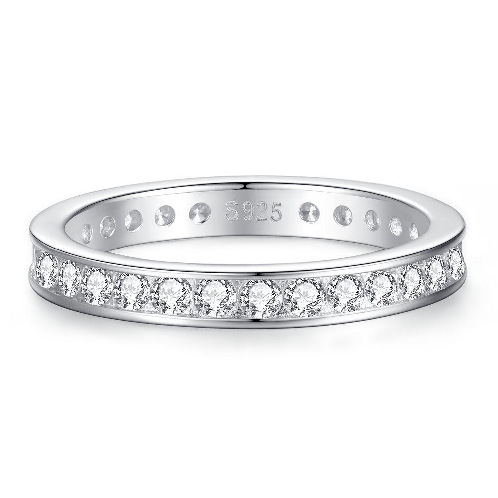 Women's Square Full Circle Zircon Sterling Silver Diamond Index Ring