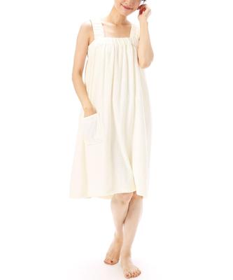 Bademantel Badetuch Baumwolle Handtuch Stoff Kleid mit Tasche Zimmer [Nishiki] Damen 100% (Elfenbein/ML/72334)