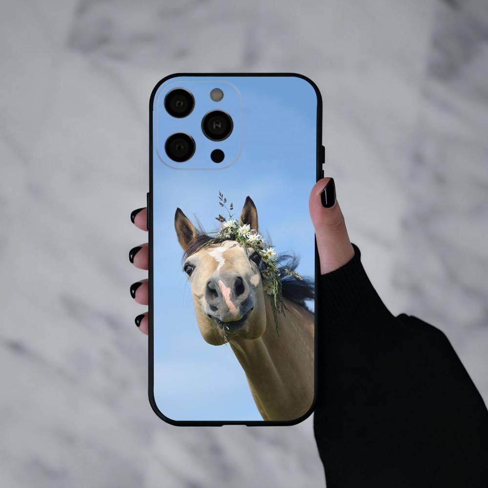 Funny Art Horse Animal   Phone Case For iPhone 17pro,16,15,14,13,12,11 Plus,Pro Max,XS,Soft Silicone Black Cover