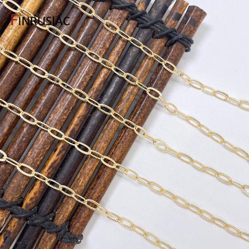 2.5*6mm 14K Gold Plated Chain Embossed Thin Cuban Chain For DIY Bracelet Necklace Jewelry Making Material