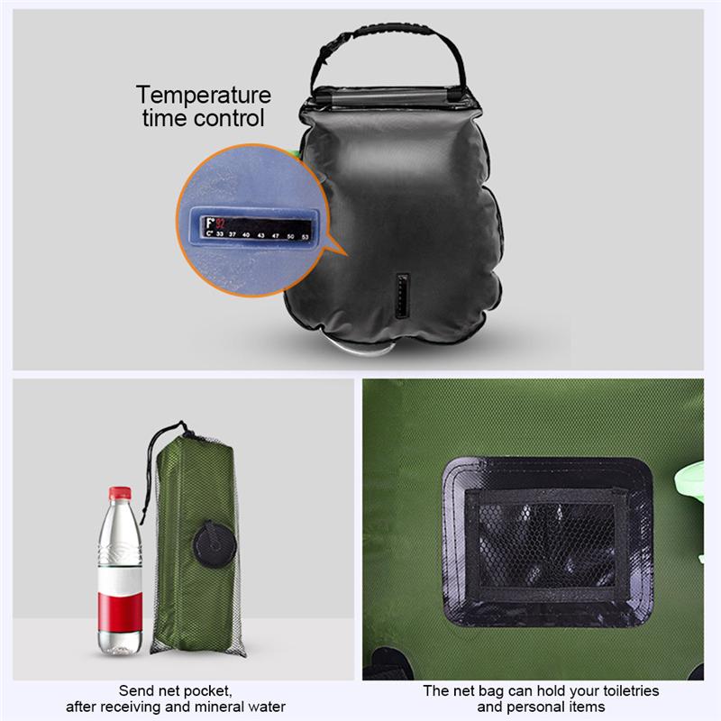 20L Water Bags Portable Outdoor Camping Shower Bag Solar Heating Folding Hiking Climbing Bath Equipment Switchable Shower Head