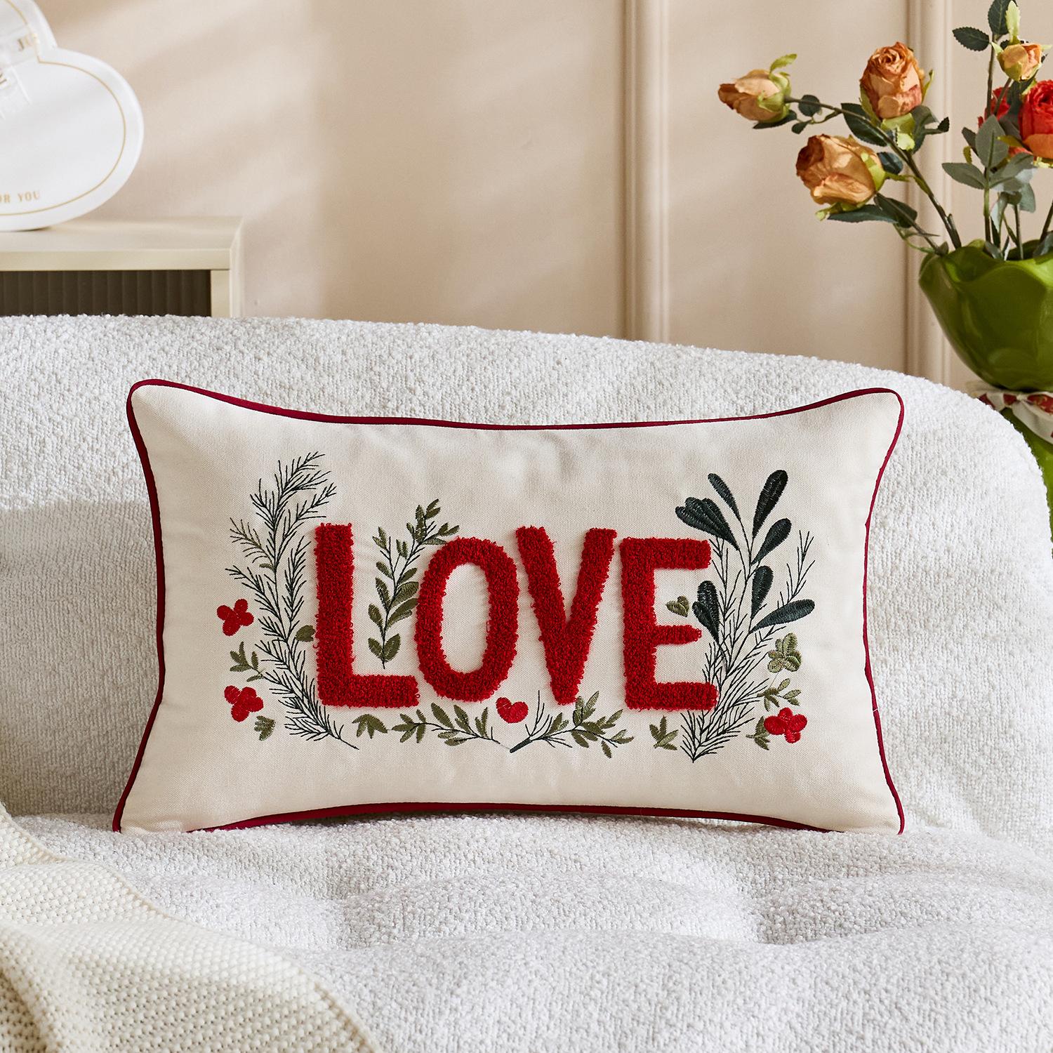 

Love Embroidered Valentine s Day Pillowcase Cojines Red Towel Embroidered Couple s Throw Cushion Cover Headboard Pillow Covers 1PC