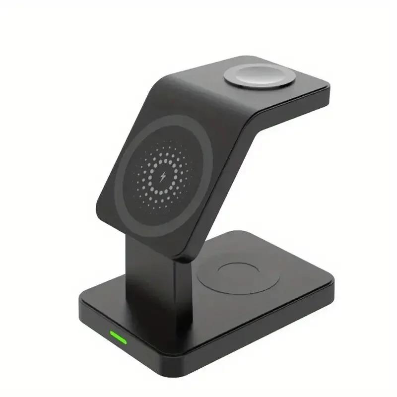 

Магнитная беспроводная зарядная станция 3 в 1 для iPhone 15 14 13 12 Pro Max, Apple Watch 1-8, AirPods, док-станция для быстрой зарядки Macsafe чёрный