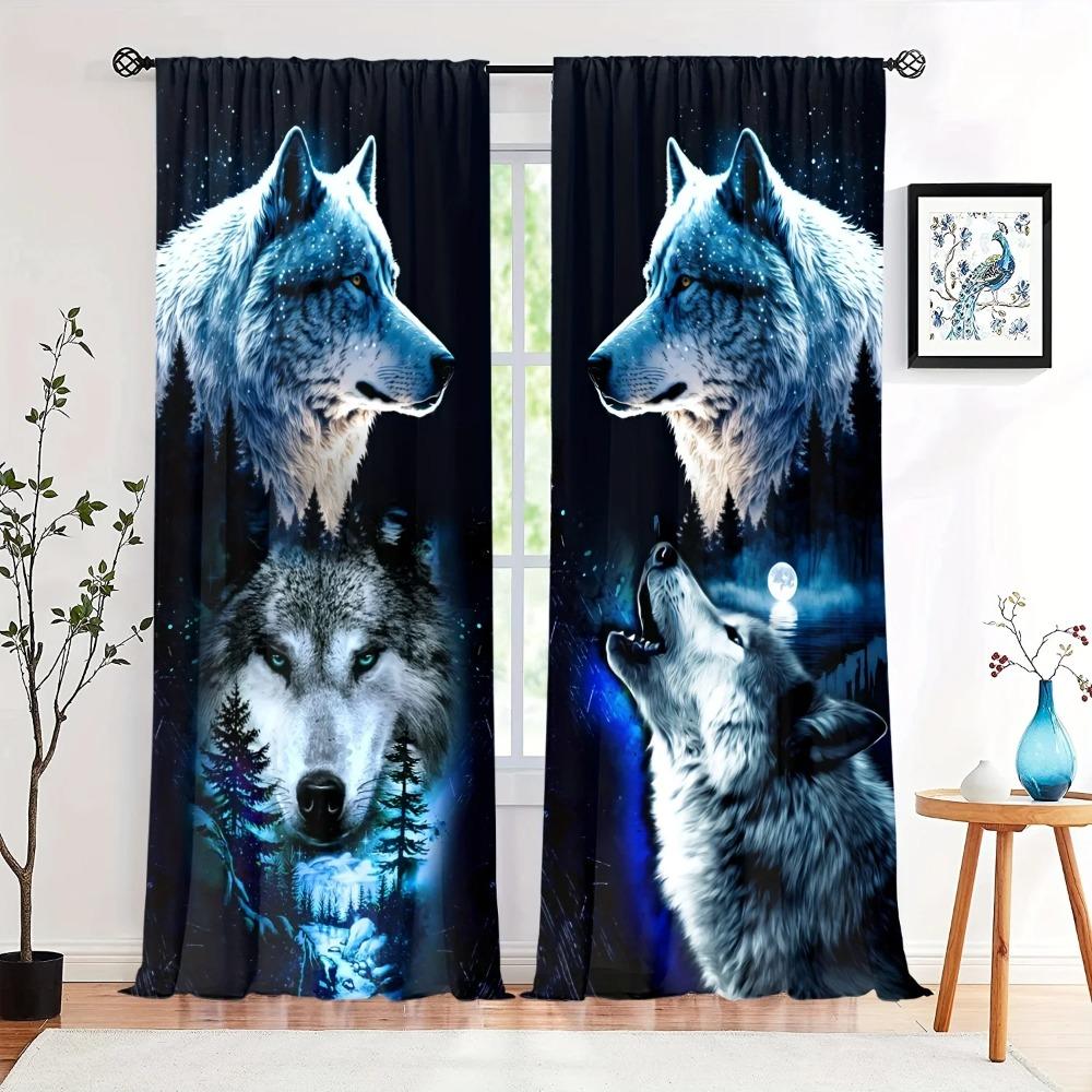 2PCS Dreamcatcher Wolf Print Curtains,Translucent Lndoor And Outdoor Curtains Privacy Protector Curtains For Bedroom LiVing Room
