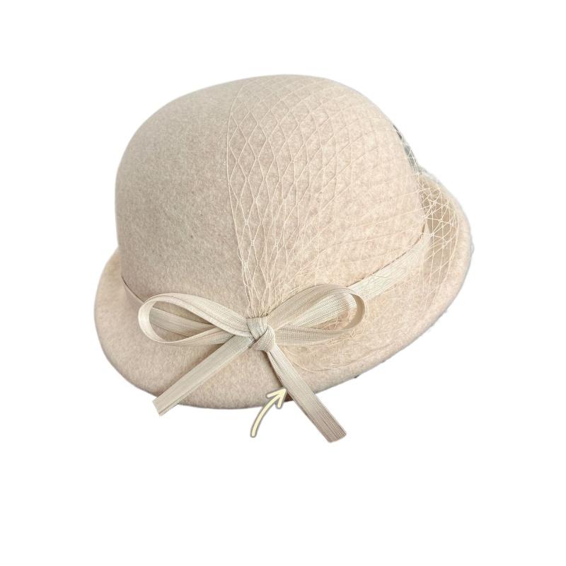 1pc Wool Beret Silk and Linen Bow Small Brim Mesh Top Hat Versatile Socialite Painter Hat