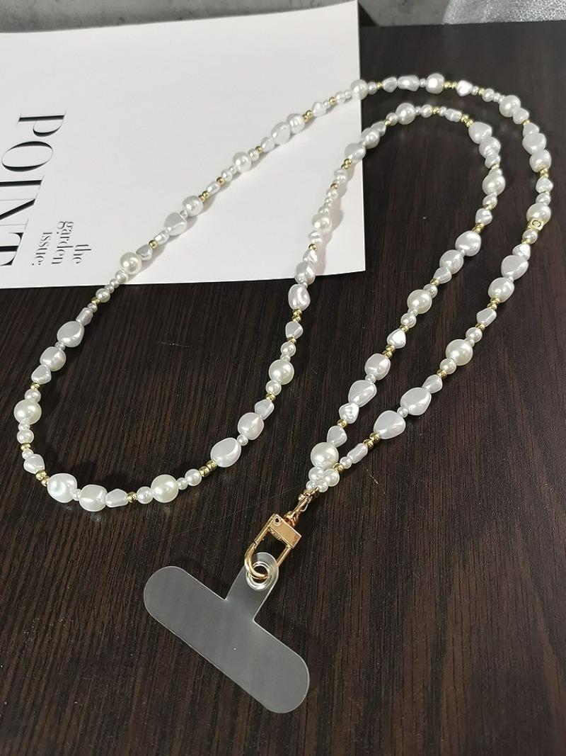 

Pearl Crossbody Lanyard Women s Outdoor Travel Mountain Climbing Fashion Back Chain Mobile Phone Lanyard Xiaoxiangfeng PVC білий