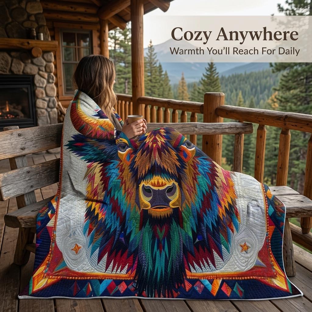 1PC Bohemian Aztec Bison Portrait Thick Flannel Throw Blanket, Soft Warm Portable Throw, Perfect Gift for Adults Boys Girls